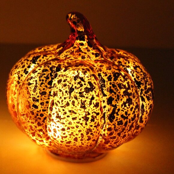 Valerie Parr Hill set of 2 Illuminated Murcery Glass Jack O Lanterns Pumpkins - Picture 10 of 11